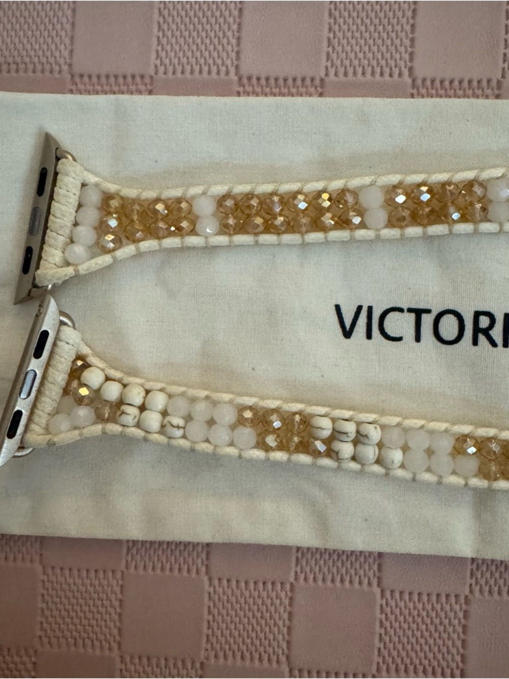 Victoria Emerson Beaded Apple Watch Band in Cream and Gold